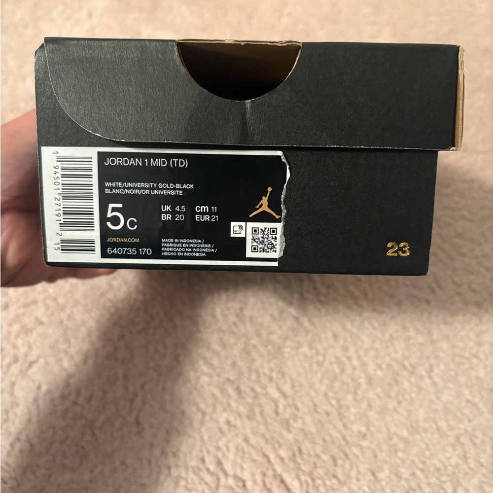 Jordan 1 Mid TD White Gold Black Sneakers